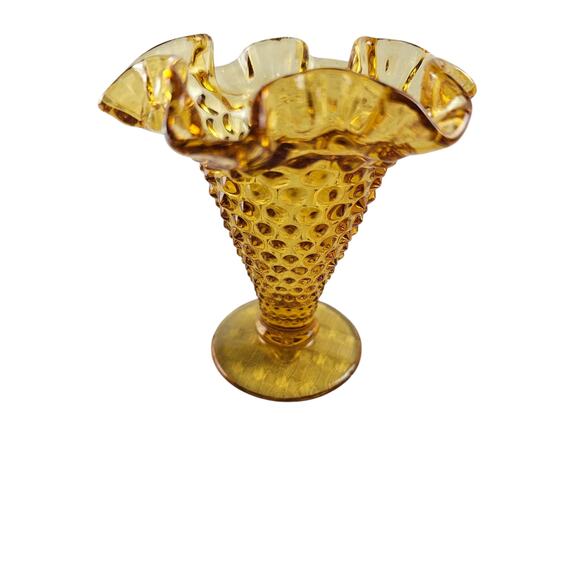 Fenton Other - Vintage Fenton Small Glass Marigold Hobnail 4" Ruffled Trumpet‎ Vase - Stamped